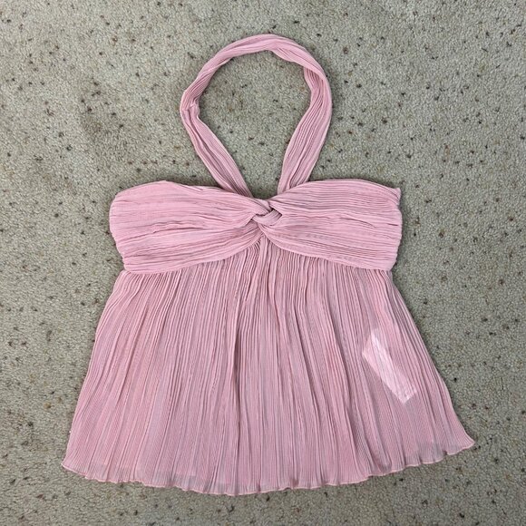 Zara Ballet Pink Pleated Halter Top Flowy Fairy Whimsical Size XS Women's - Picture 3 of 5